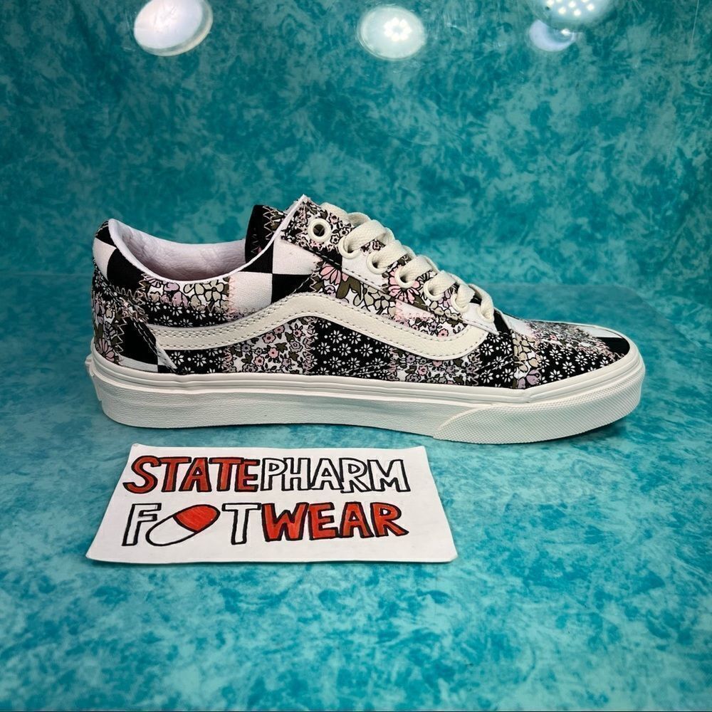 Vans Old Skool 'Floral Patchwork' Women’s Pink Black White Low Top Shoes - Picture 3 of 5